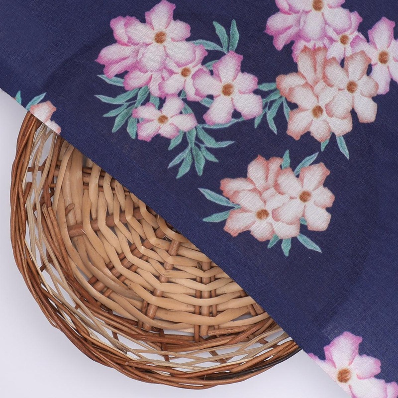 Violet Flower Bunch Digital Printed Fabric - Muslin