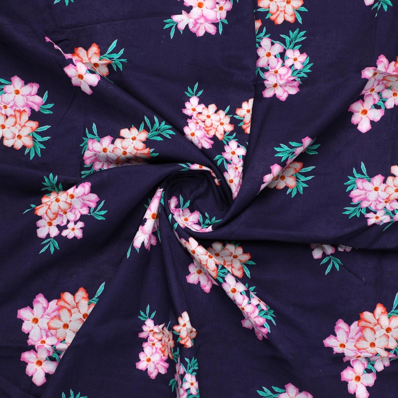 Violet Flower Bunch Digital Printed Fabric - Pure Cotton