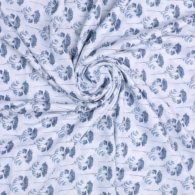 Winter Icy Flower Digital Printed Fabric  - Kora Silk