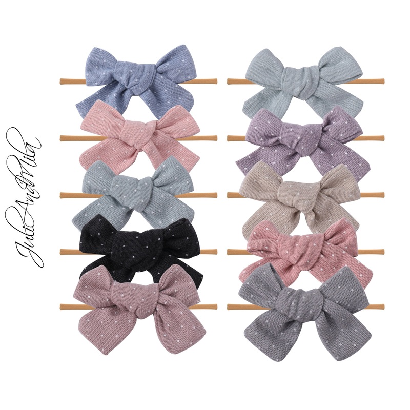 10 Polka Dots Nylon Baby Headbands, Baby Girl Headbands, Newborn baby headbands, Infant Headbands, Baby Bow Headbands: Linen Polka Dot