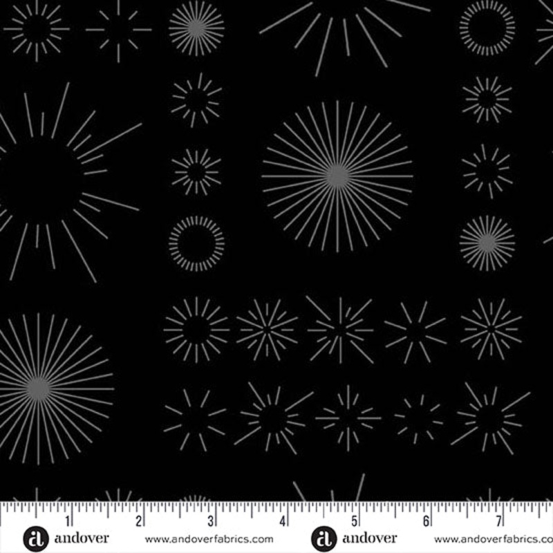 108" Still Quilt Backing Fabric by Libs Elliott - Burst Wide in Black - AW-1435-K