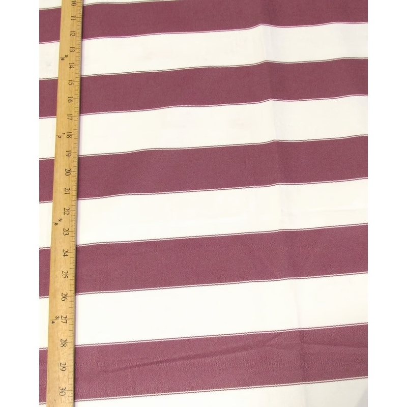 2 Tone Stripe Deck Canvas Outdoor Waterproof Fabric / Burgundy/Off White / Sold By The Yard Closeout!!!