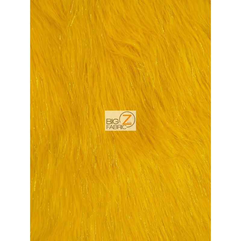 Yellow Solid Shiny Tinsel Long Pile Faux Fur Fabric / Sold By The Yard