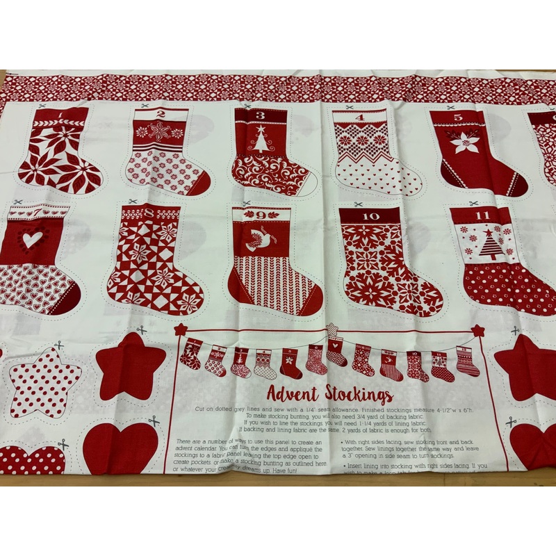 XP036 Red advent Stocking Bonding Christmas Panel Kate Spain for Moda