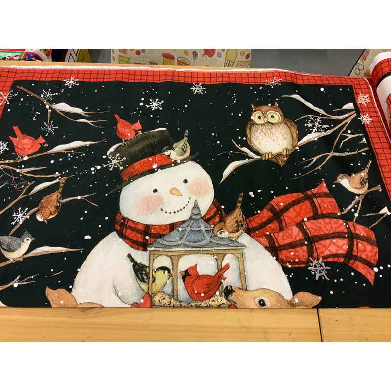 XP038 Red and Black Snowman. winter quilt blocks Christmas Panel Moda