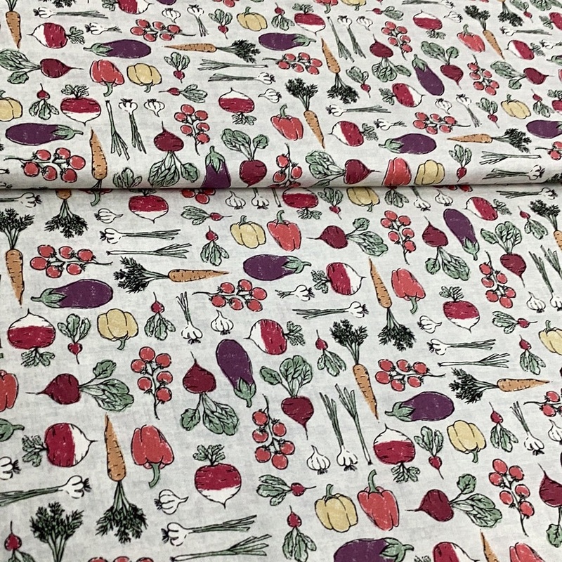 1777 Home Grown Vegetables Light Grey | Makower UK - 1/2 metre