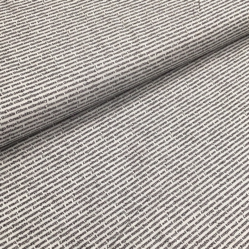 1827 Monochrome Text Black on White | Makower UK - 1/2 metre