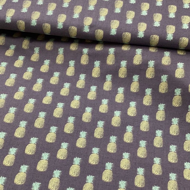 2074 Fern Garden Pineapples Grey | Makower UK - 1/2 metre